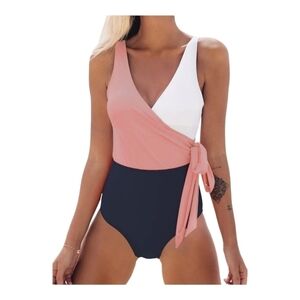 CUPSHE Women's One Piece Swimsuit Wrap Color Block Tie Side Size Small